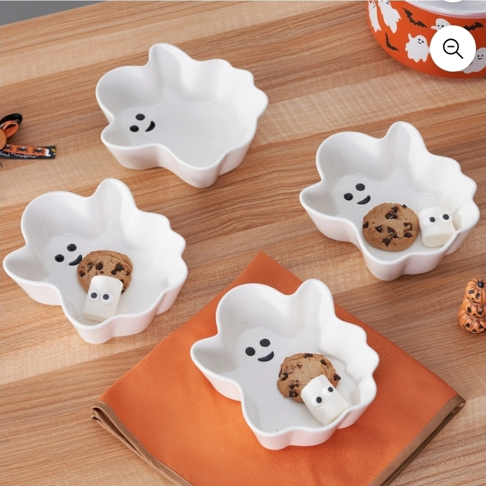 Way to Celebrate Halloween 4pk Ceramic White Figural Ghost Appetizer Bowls